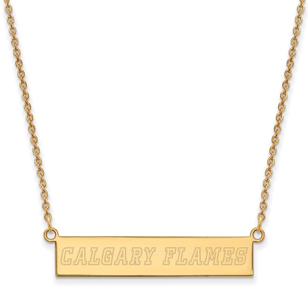 LogoArt SS 14k Yellow Gold Plated NHL Calgary Flames SM Bar Necklace, 18 Inch