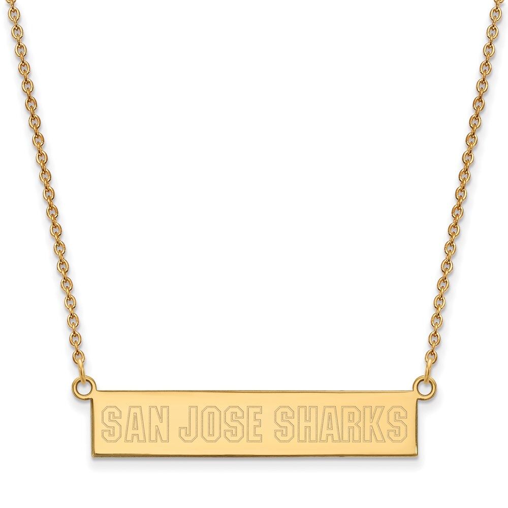 LogoArt SS 14k Yellow Gold Plated NHL San Jose Sharks SM Bar Necklace, 18 Inch