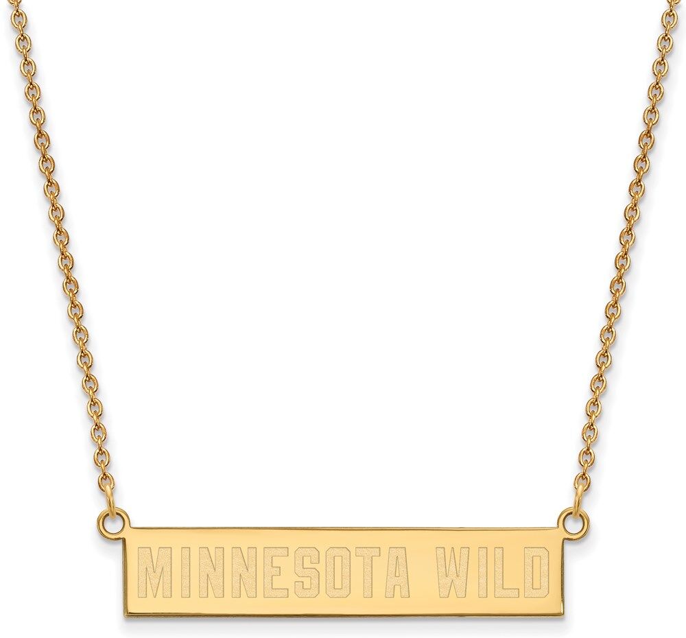 LogoArt SS 14k Yellow Gold Plated NHL Minnesota Wild SM Bar Necklace, 18 Inch