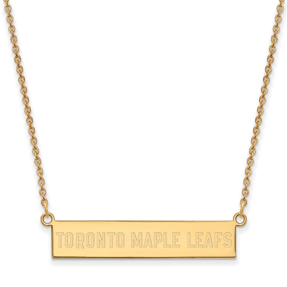 LogoArt SS 14k Yellow Gold Plated NHL Maple Leafs SM Bar Necklace, 18 Inch