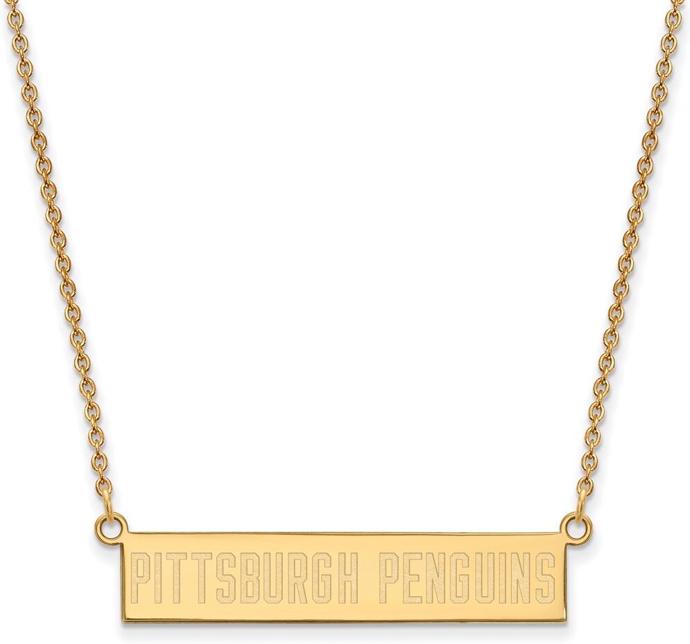 LogoArt SS 14k Yellow Gold Plated NHL Penguins SM Bar Necklace, 18 Inch