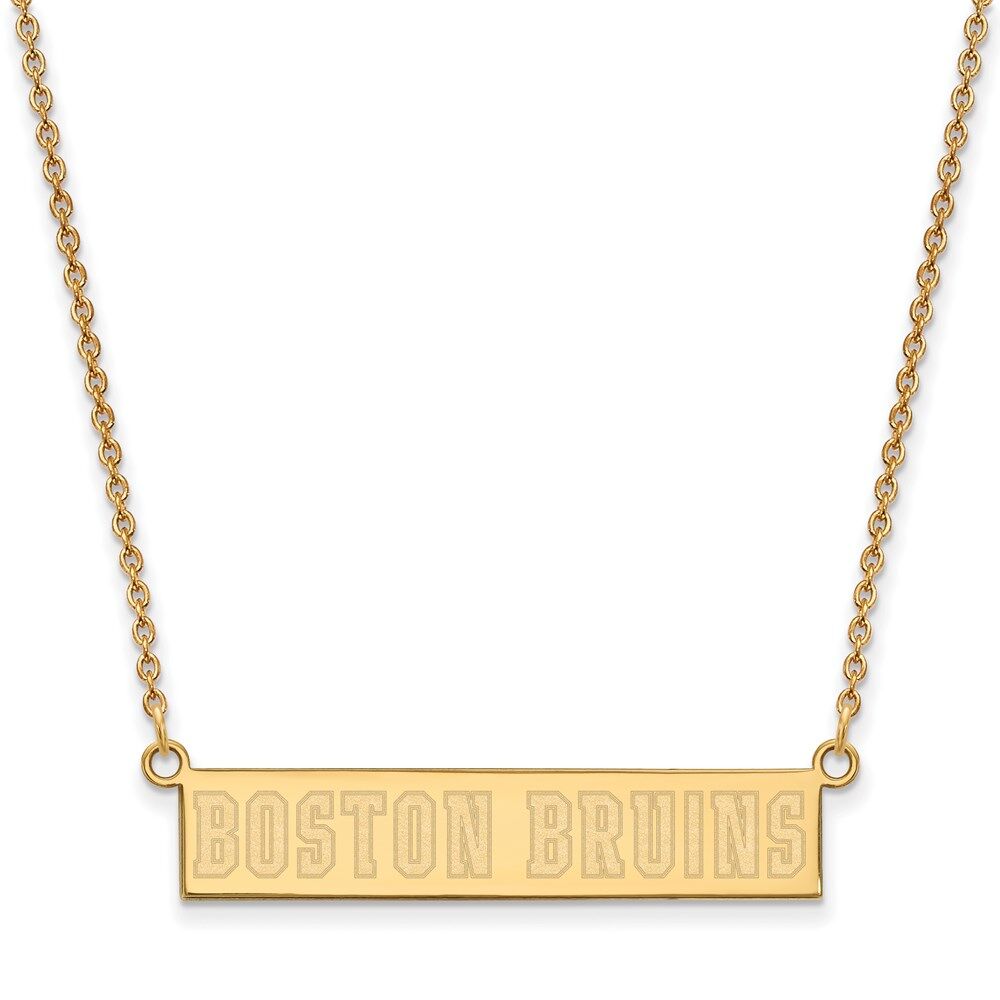 LogoArt SS 14k Yellow Gold Plated NHL Boston Bruins SM Bar Necklace, 18 Inch