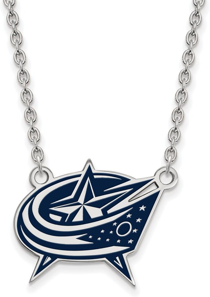 LogoArt Sterling Silver NHL Blue Jackets LG Enamel Necklace, 18 Inch