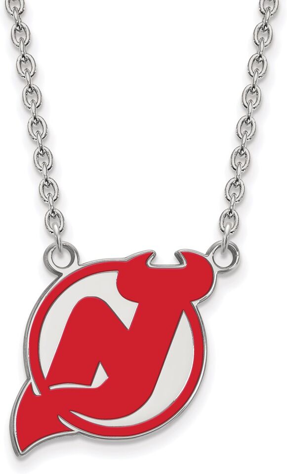 LogoArt Sterling Silver NHL Devils LG Enamel Necklace, 18 Inch