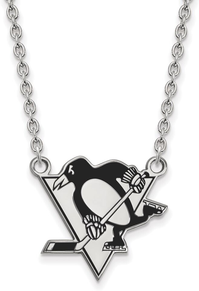 LogoArt Sterling Silver NHL Penguins Large Enamel Necklace, 18 Inch