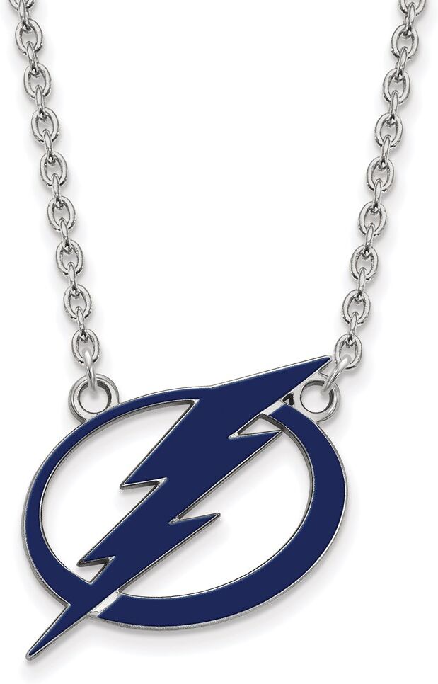 LogoArt Sterling Silver NHL Lightning Large Enamel Necklace, 18 Inch