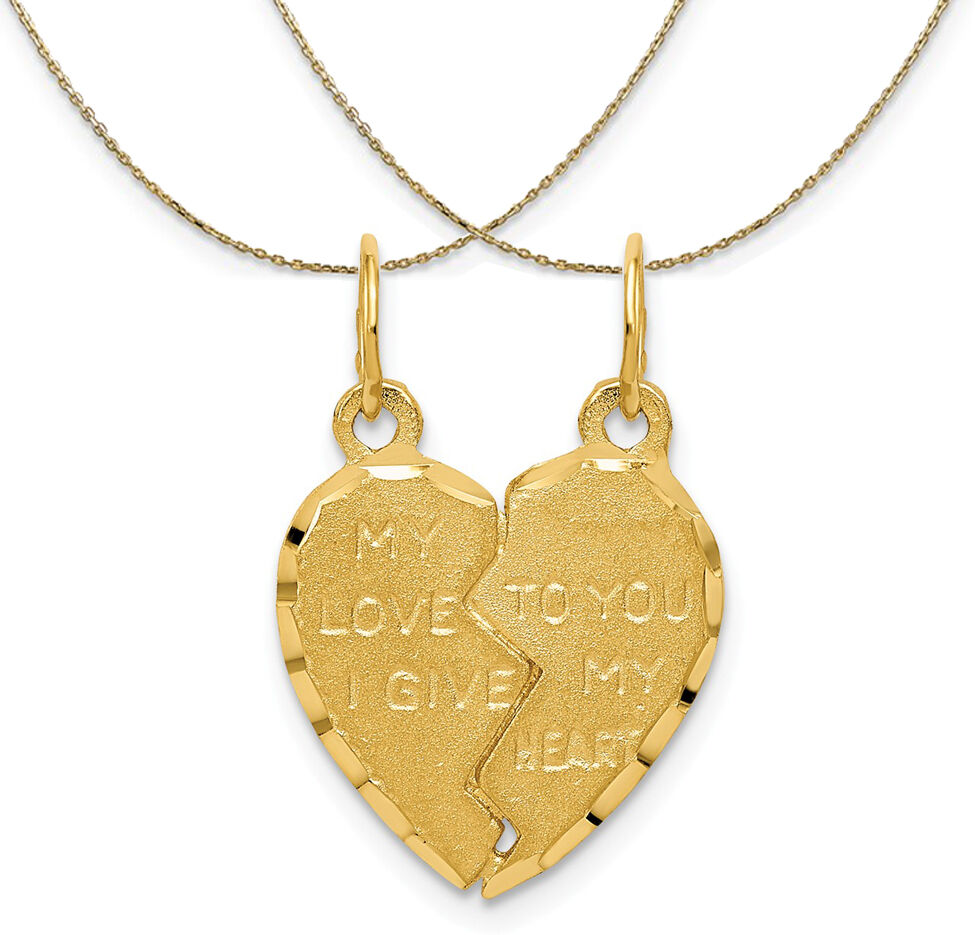 The Black Bow 14k Yellow Gold My Love Heart Set of 2 Charms Necklace - 24 Inch