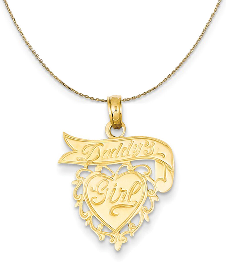 The Black Bow 14k Yellow Gold Daddy's Girl Heart and Banner Necklace - 18 Inch