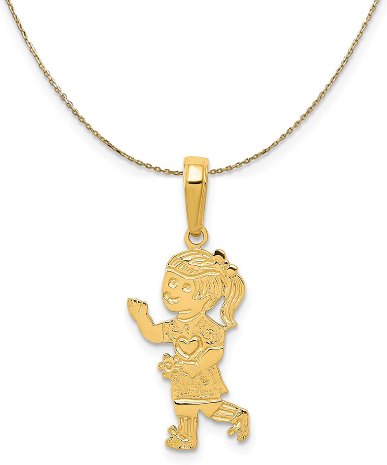 The Black Bow 14k Yellow Gold Girl Walking with Flowers (10mm) Necklace - 18 Inch