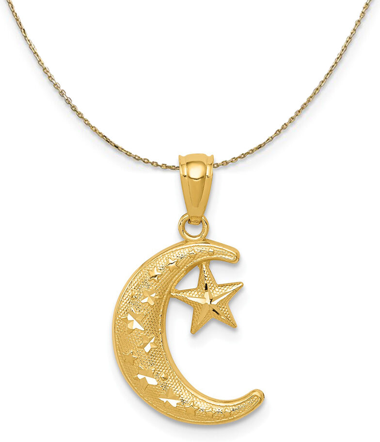 The Black Bow 14k Yellow Gold Crescent Moon and Stars (22mm) Necklace - 24 Inch