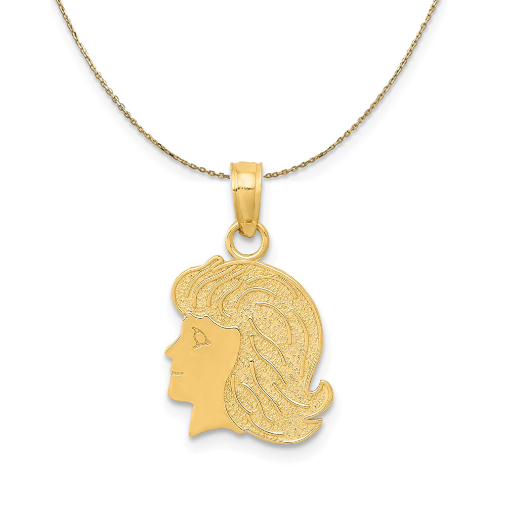 The Black Bow 14k Yellow Gold Flat Profile Girl Head Necklace - 18 Inch