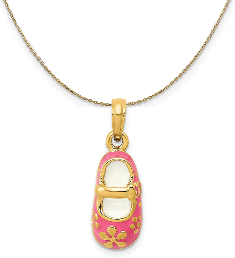 The Black Bow 14k Yellow Gold and Enamel Pink Baby Shoe (7 x 22mm) Necklace - 24 In