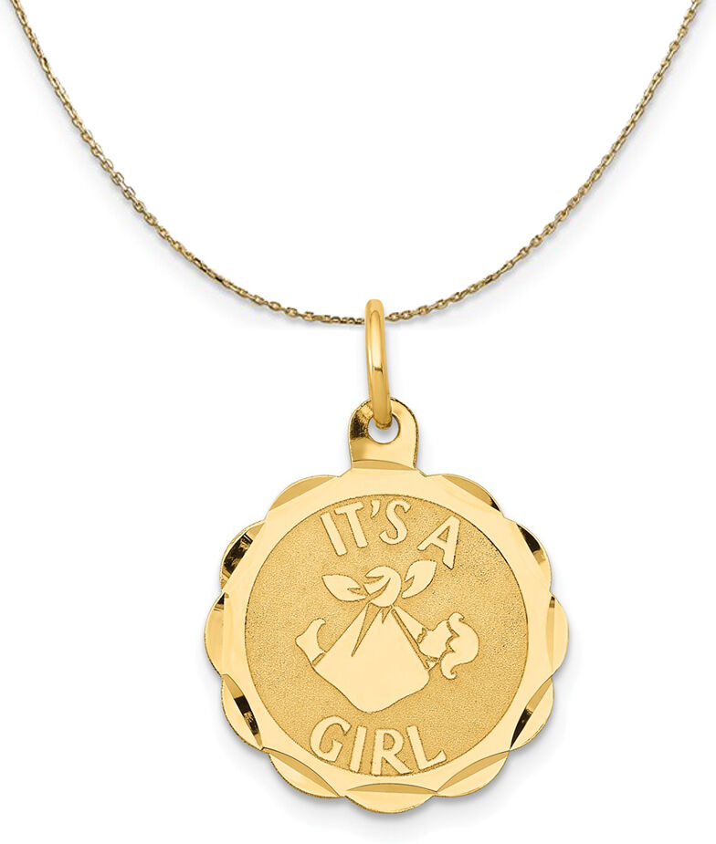 The Black Bow 14k Yellow Gold It's A Girl Disc Necklace - 18 Inch