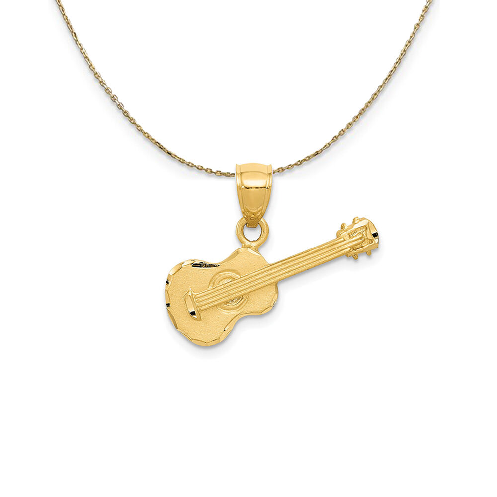 The Black Bow 14k Yellow Gold Diamond Cut 2D Acoustic Guitar Necklace - 20 Inch