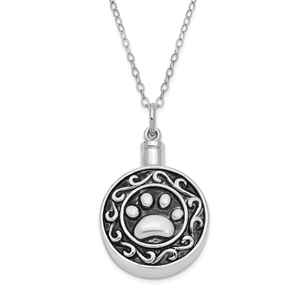 Deborah Birdoes Rhodium Plated Sterling Silver Paw Print Ash Holder Necklace, 18 Inch