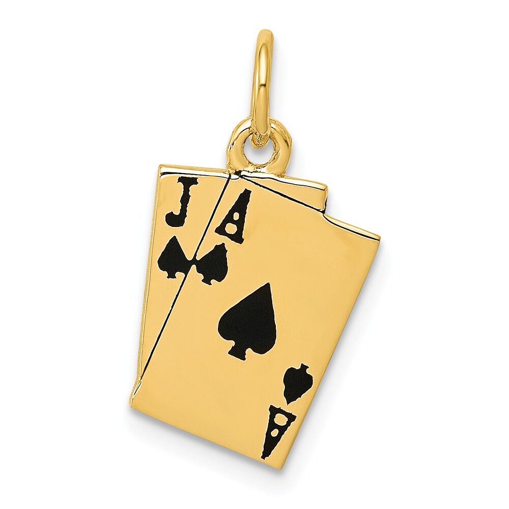 The Black Bow 14k Yellow Gold Enameled Blackjack Playing Cards Charm