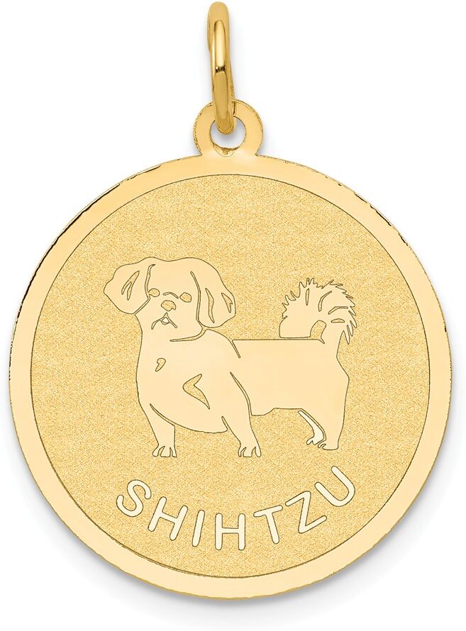 The Black Bow 14k Yellow Gold Laser Etched Shih Tzu Disc Pendant, 19mm