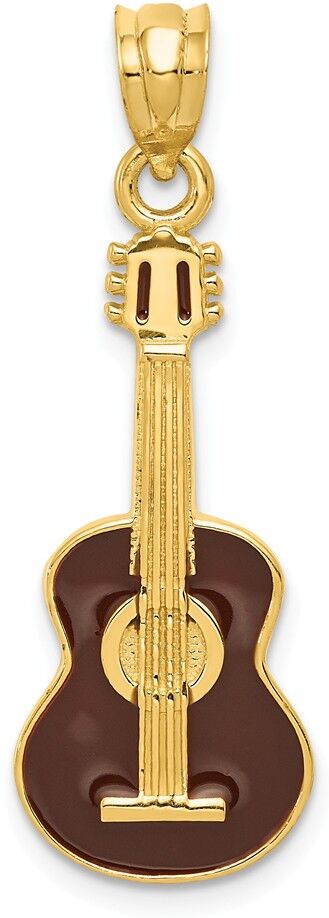 The Black Bow 14k Yellow Gold Black Enameled Acoustic Guitar Pendant