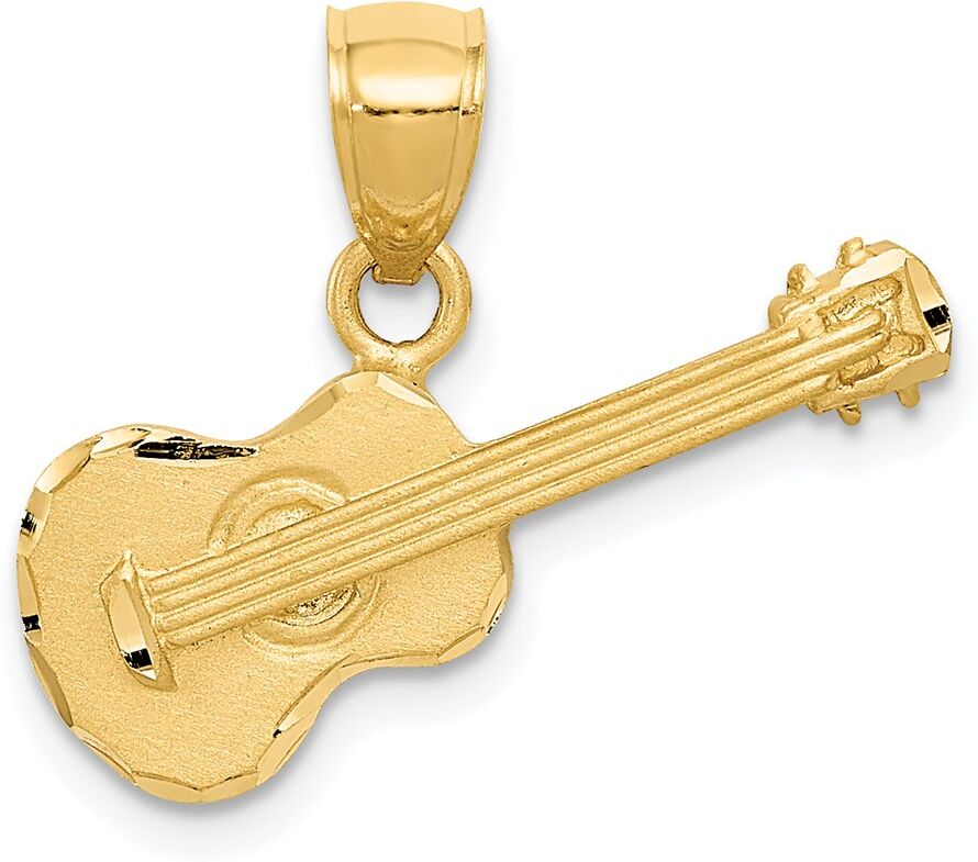 The Black Bow 14k Yellow Gold Satin & Diamond Cut 2D Acoustic Guitar Pendant, 20mm