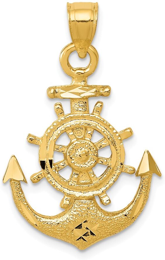 The Black Bow 14k Yellow Gold Anchor and Ships Wheel Pendant, 19 x 29mm