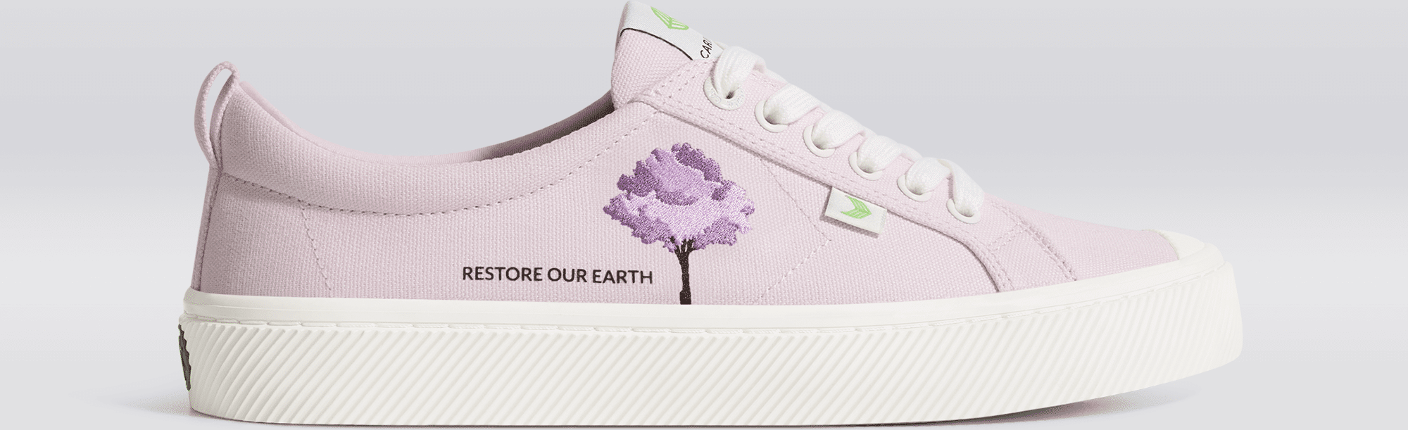 Cariuma OCA Low Earth Day Embroidered Tree Pale Lilac Canvas Sneaker Women Earth Day Embroidered Tree Pale  size:6.5