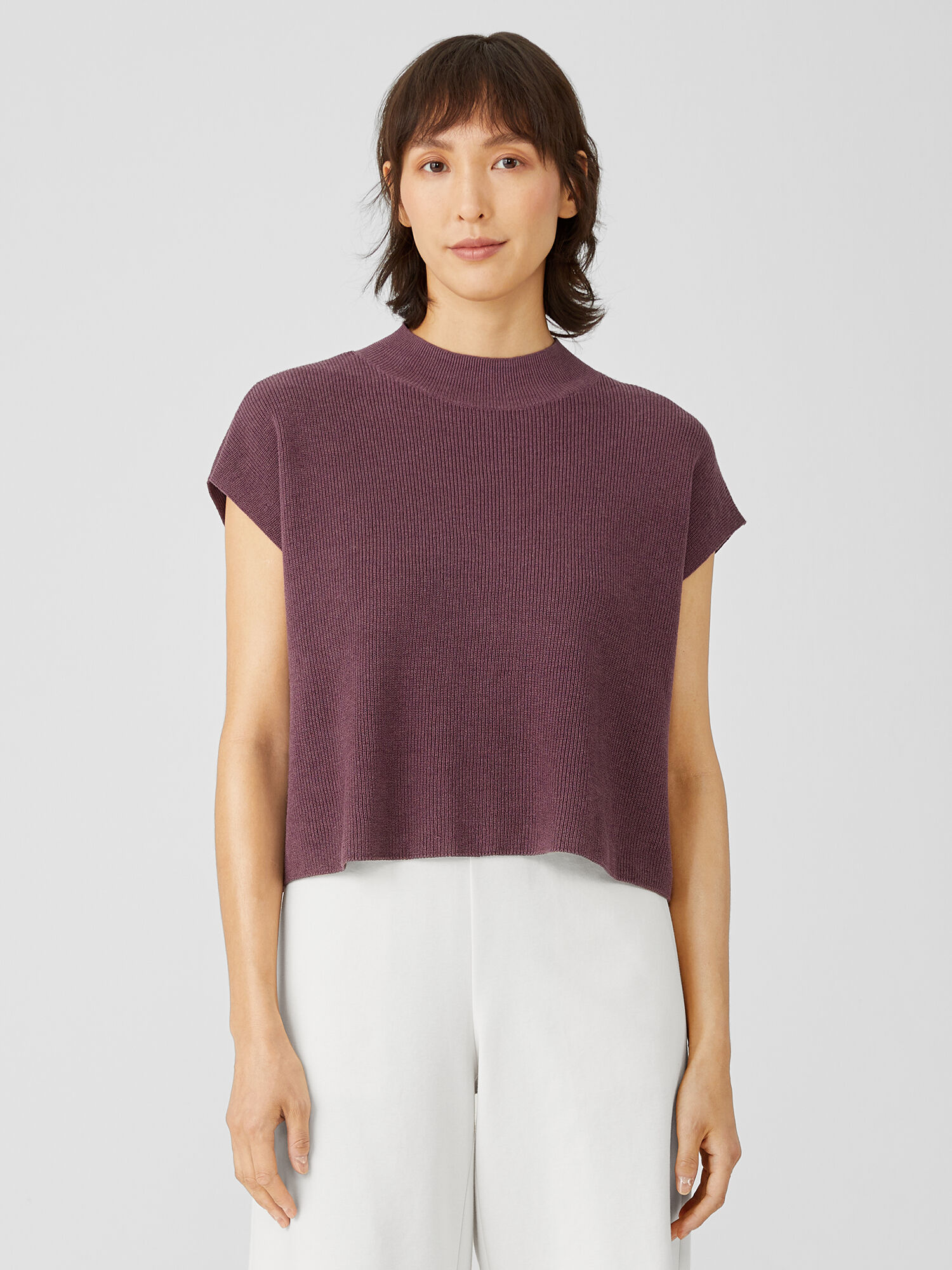 EILEEN FISHER Organic Linen Cotton Mock Neck Top  FIG  female  size:1X