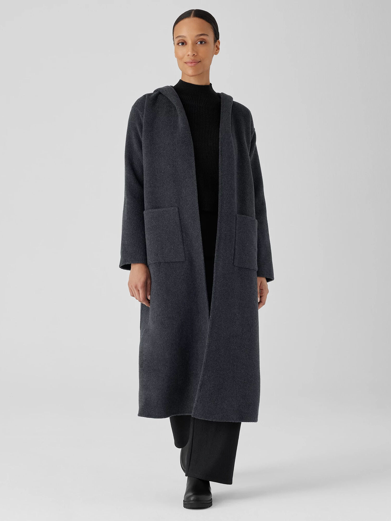 EILEEN FISHER Doubleface Wool Cloud Hooded Coat  Charcoal  female  size:Large