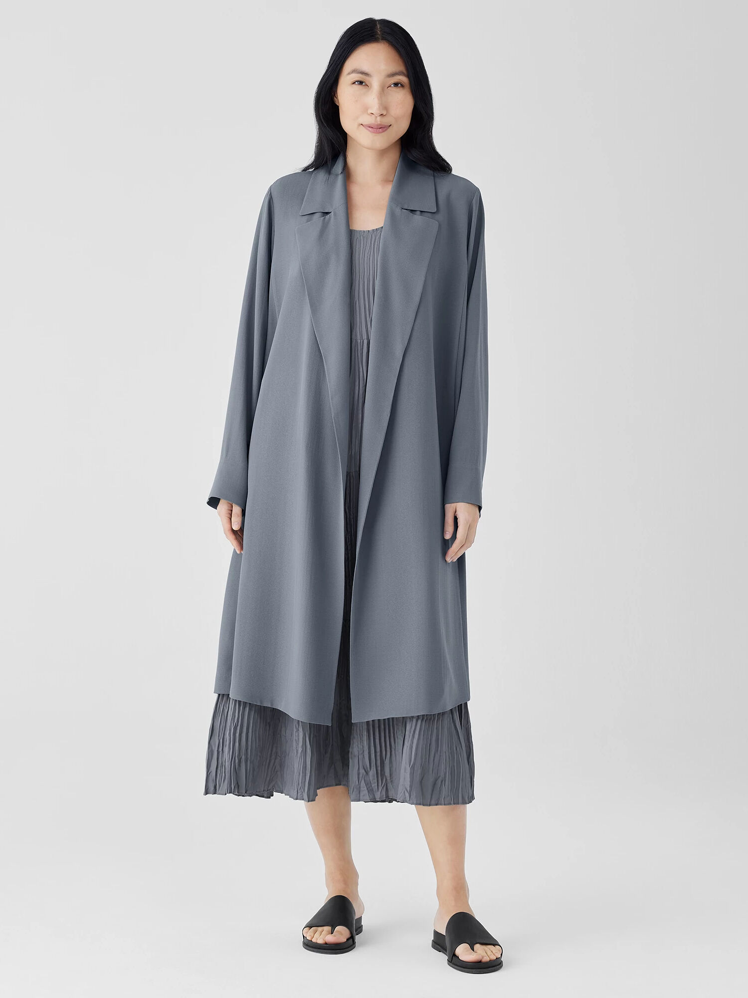 EILEEN FISHER Silk Georgette Crepe Trench Coat  Steel  female  size:Extra Extra Small