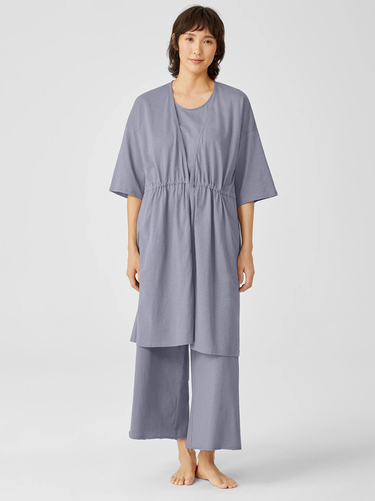 EILEEN FISHER Slubby Organic Cotton V-Neck Sleep Robe  Luna  female  size:1X/2X