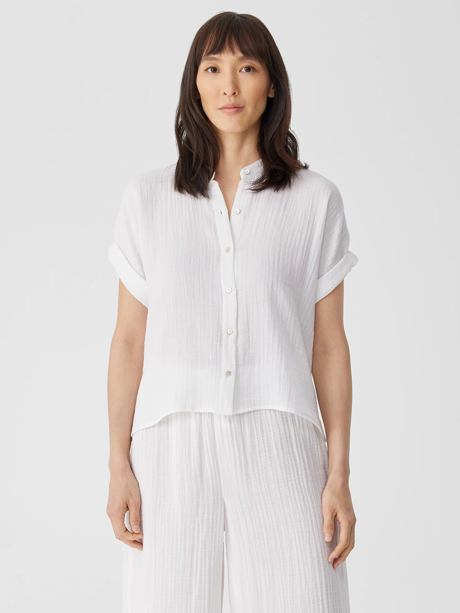 EILEEN FISHER Organic Cotton Gauze Short-Sleeve Shirt  White  female  size:2X