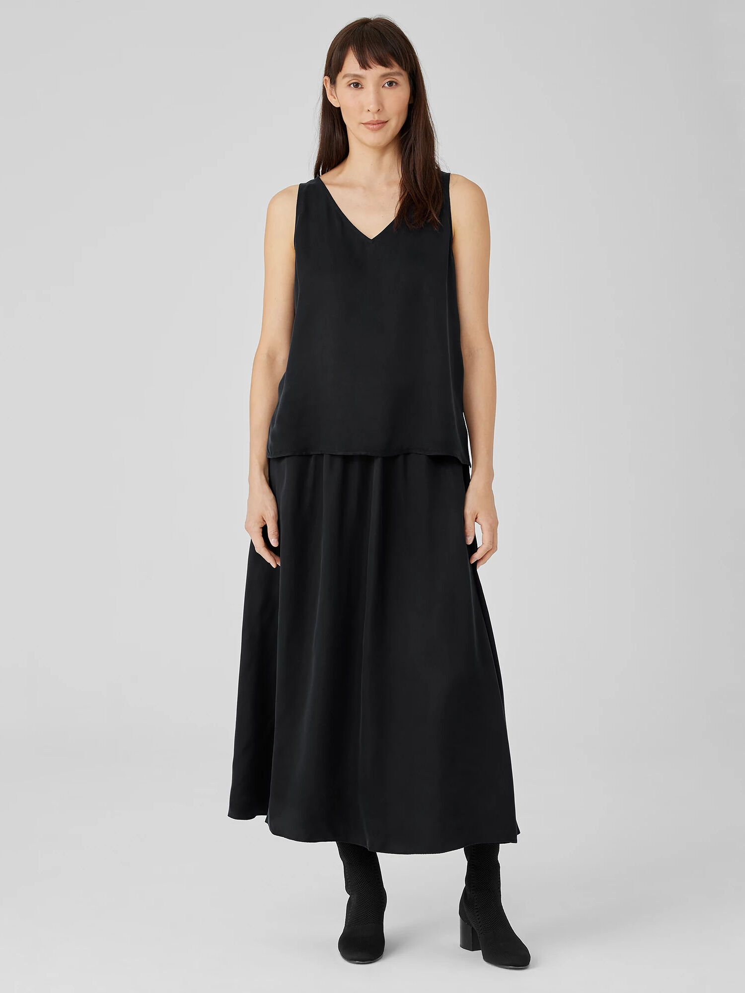 EILEEN FISHER Sandwashed Cupro Pocket Skirt  Black  female  size:Extra Small