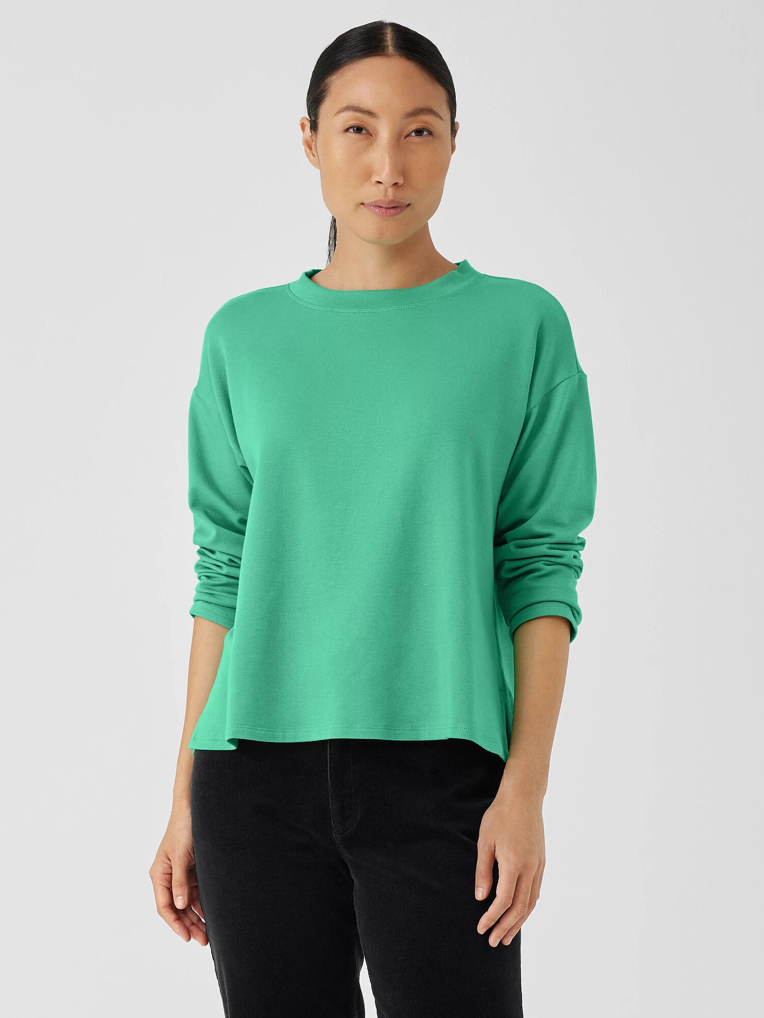 EILEEN FISHER Cozy Brushed Terry Hug Crew Neck Top  Seaglass  female  size:3X