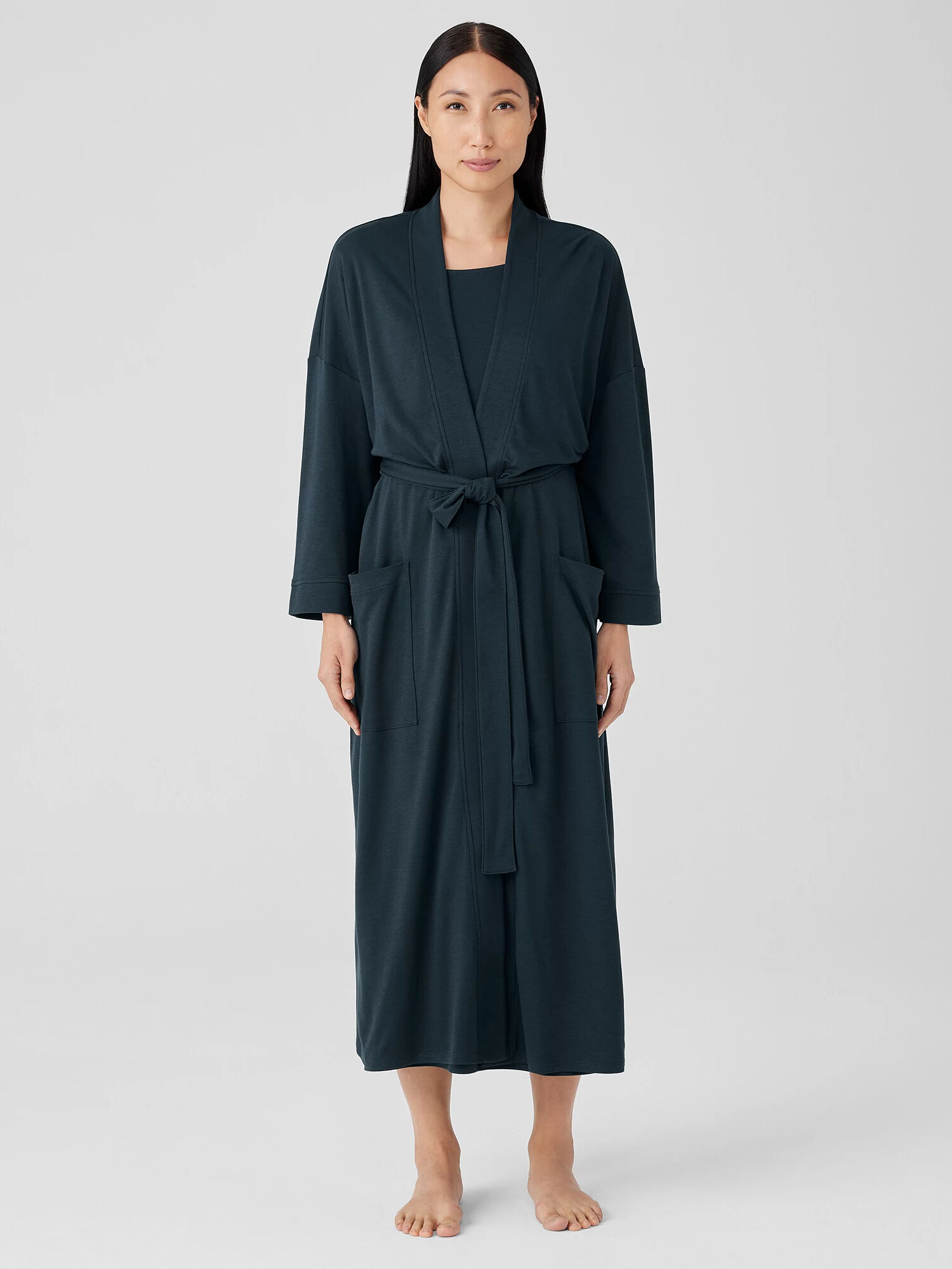 EILEEN FISHER Organic Cotton Interlock Sleep Robe  Deep Adriatic  female  size:XX Small/Extra Small