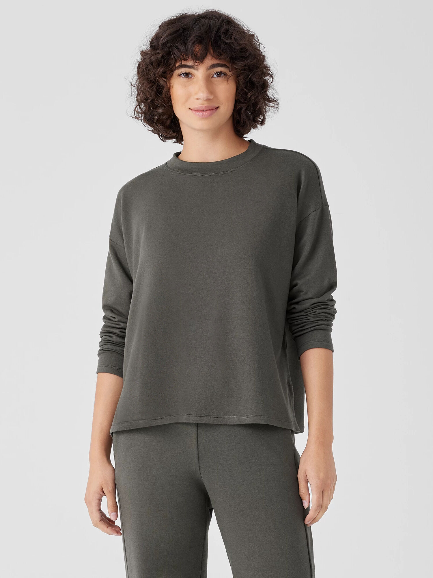 EILEEN FISHER Cozy Brushed Terry Hug Crew Neck Top  Grove  female  size:1X