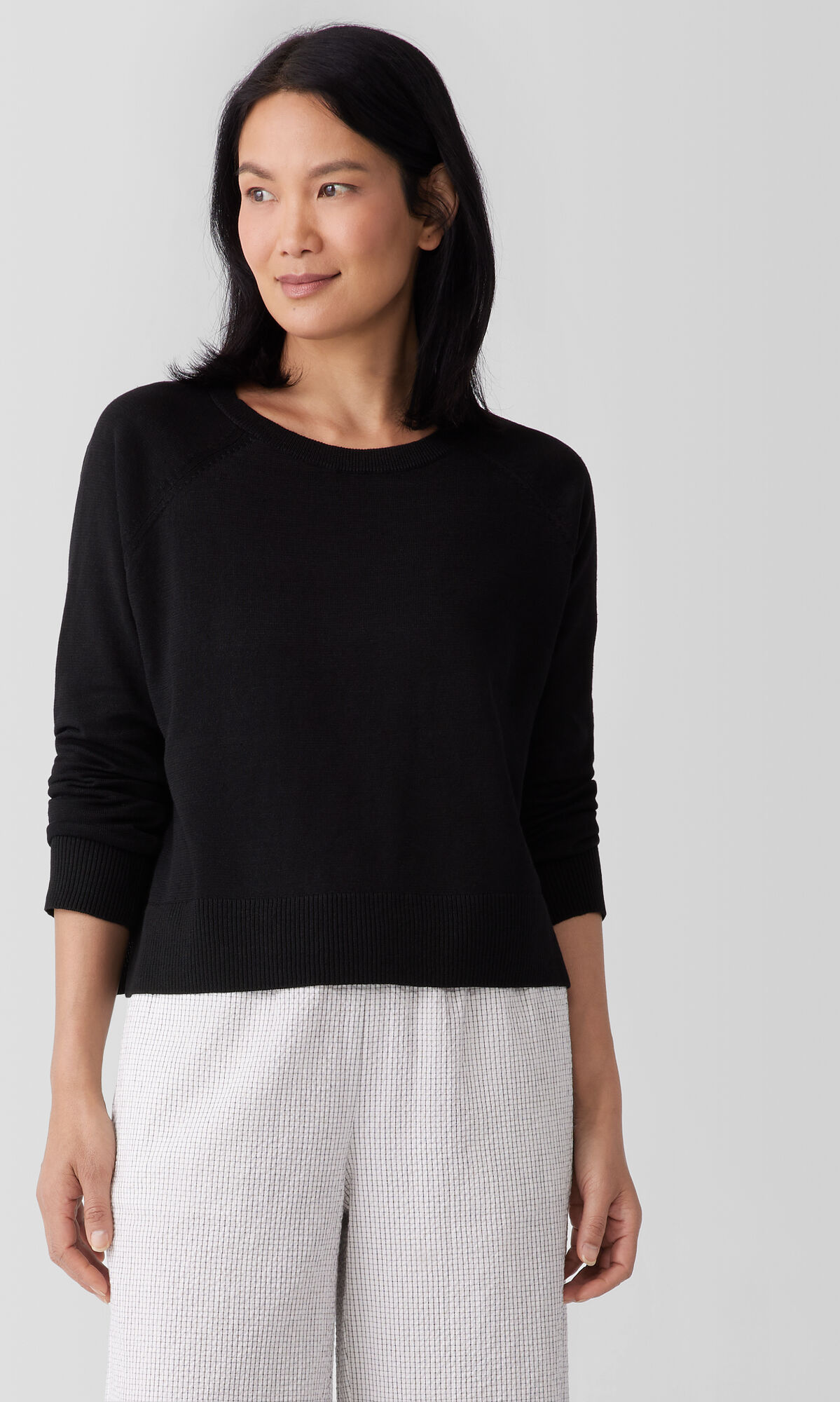 EILEEN FISHER Organic Linen Cotton Raglan-Sleeve Top  Black  female  size:2X