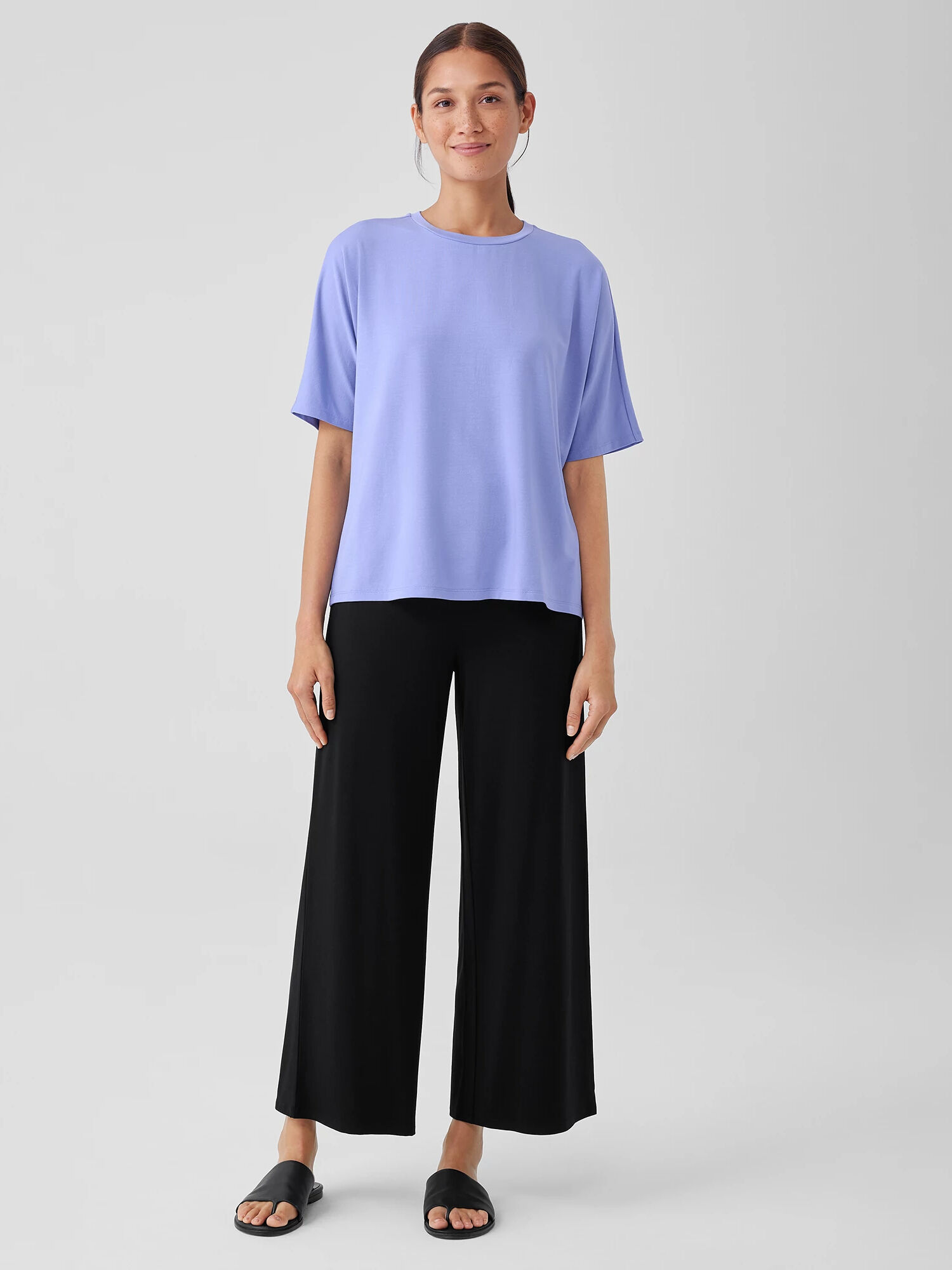 EILEEN FISHER Stretch Jersey Knit Wide-Leg Pant  Cobblestone  female  size:3X Small