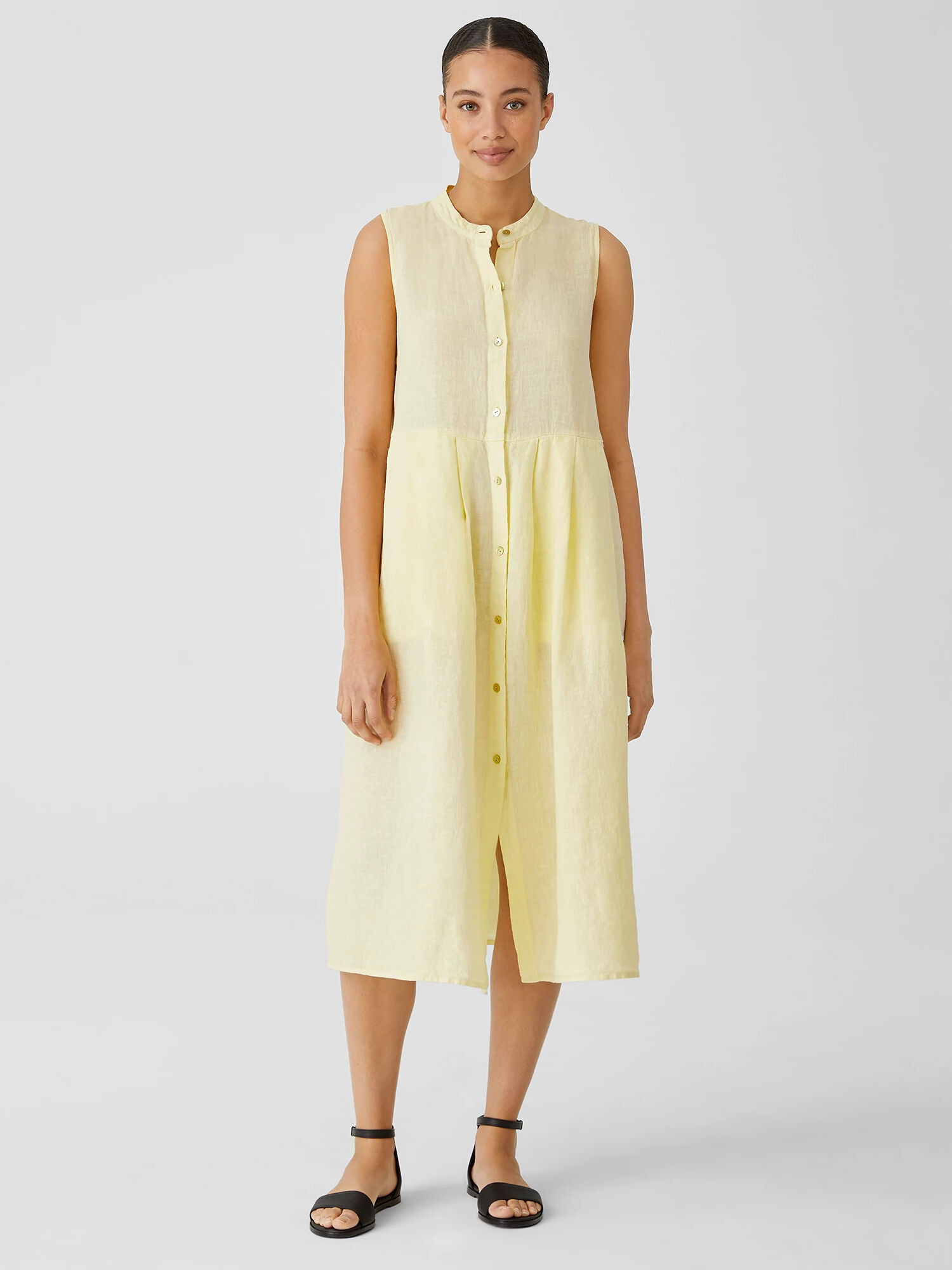 EILEEN FISHER Garment-Dyed Organic Handkerchief Linen Pleated Dress  Citrus  female  size:Petite Medium