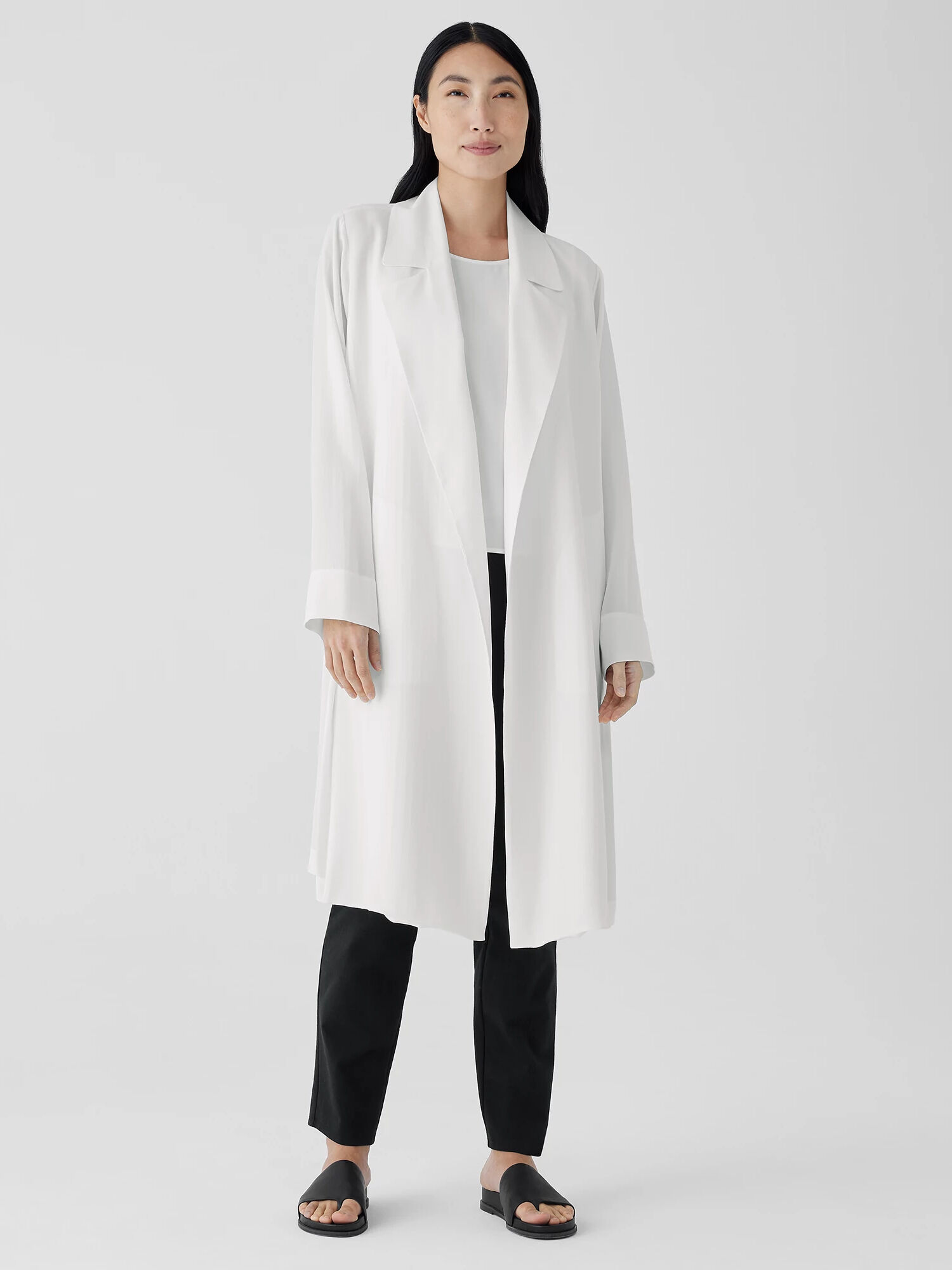 EILEEN FISHER Silk Georgette Crepe Trench Coat  Ivory  female  size:Extra Small