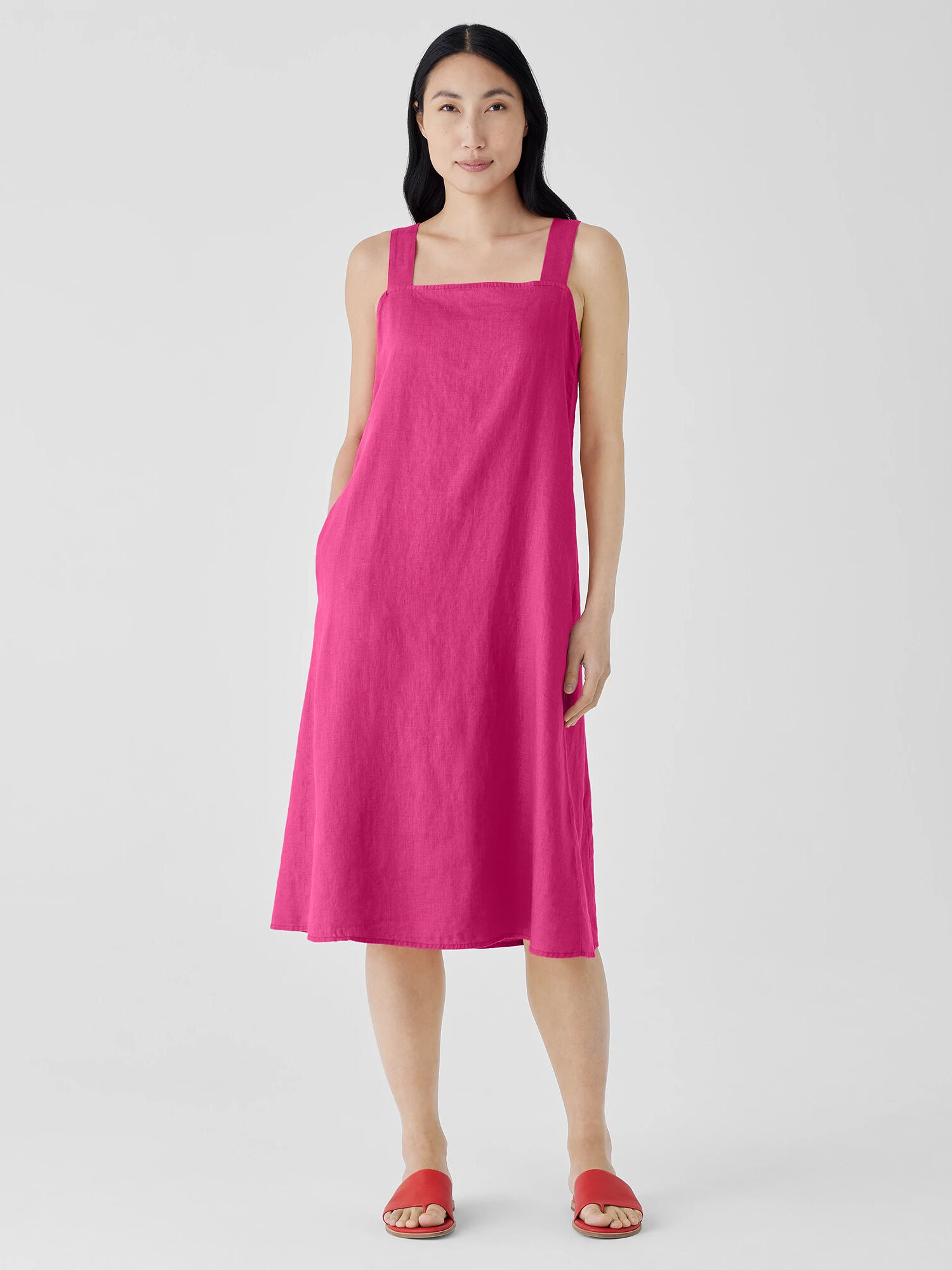 EILEEN FISHER Organic Linen Square Neck Dress  Geranium  female  size:Medium