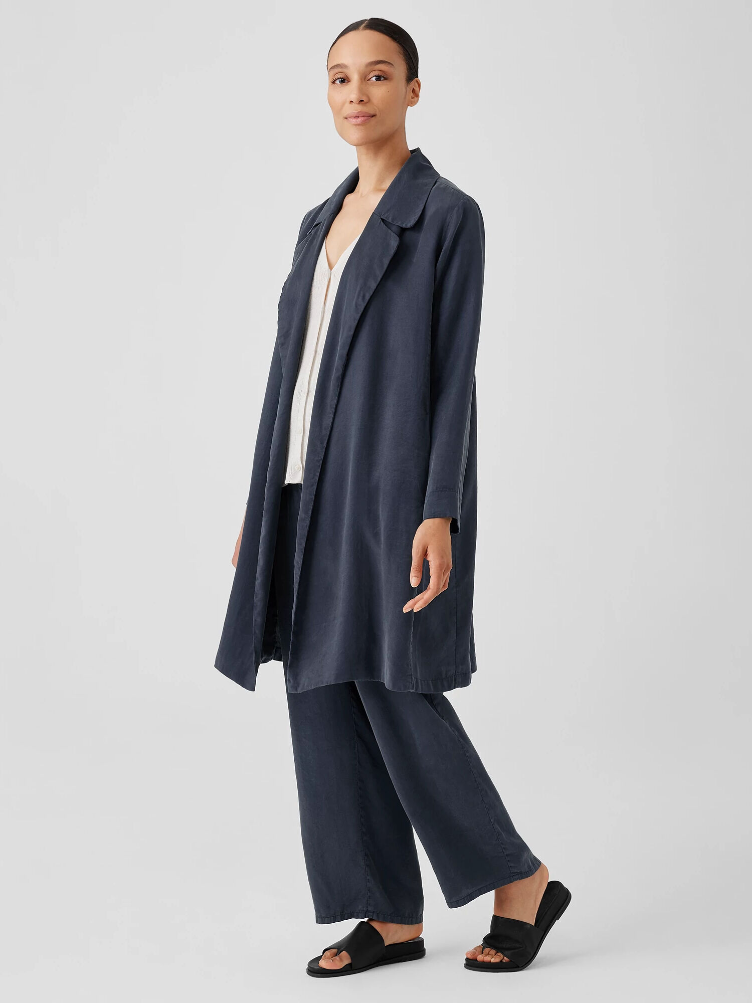 EILEEN FISHER Sandwashed Twill Trench Coat  Ocean  female  size:Small