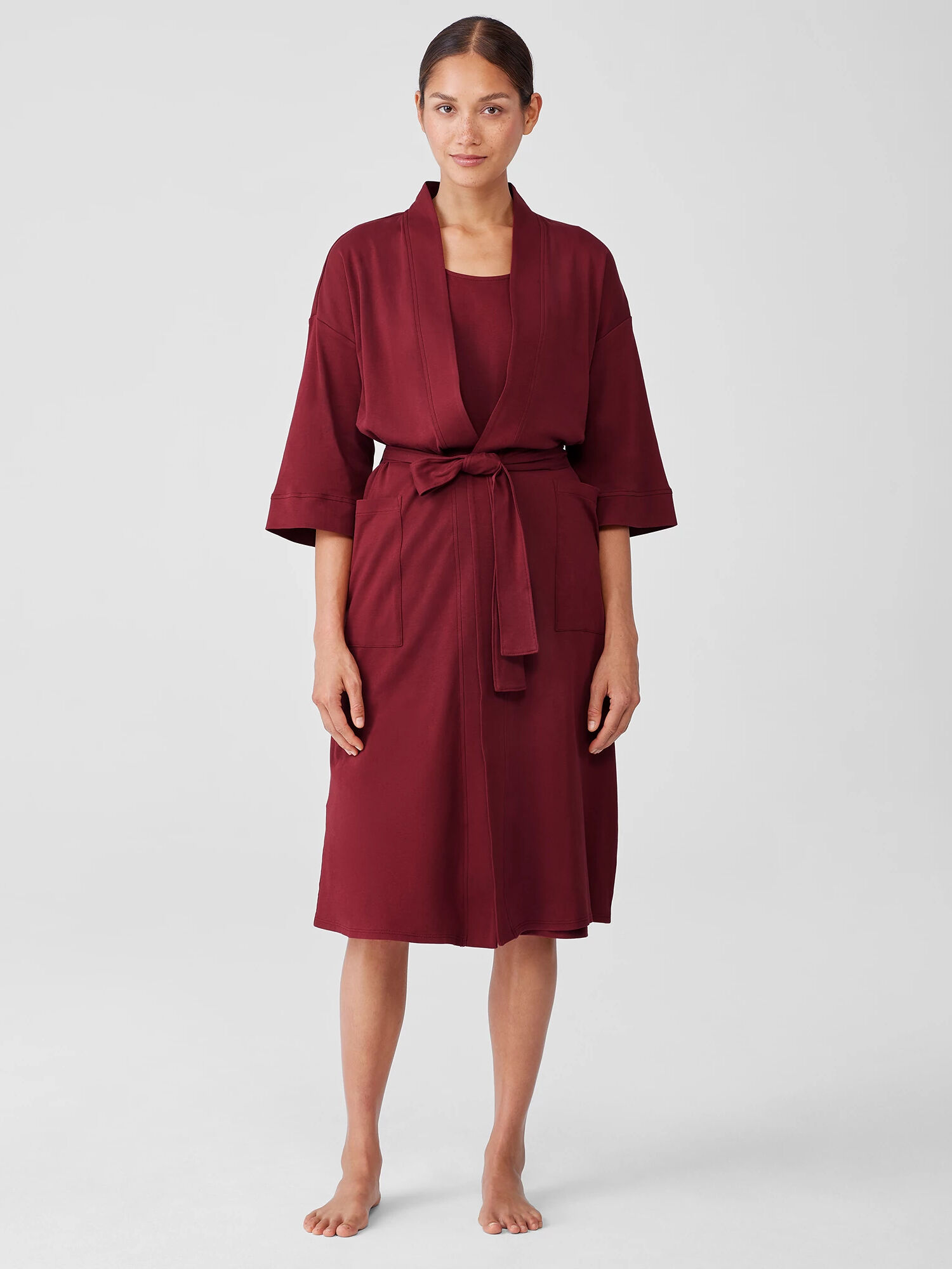 EILEEN FISHER Organic Cotton Interlock Sleep Robe  Cranberry  female  size:XX Small/Extra Small