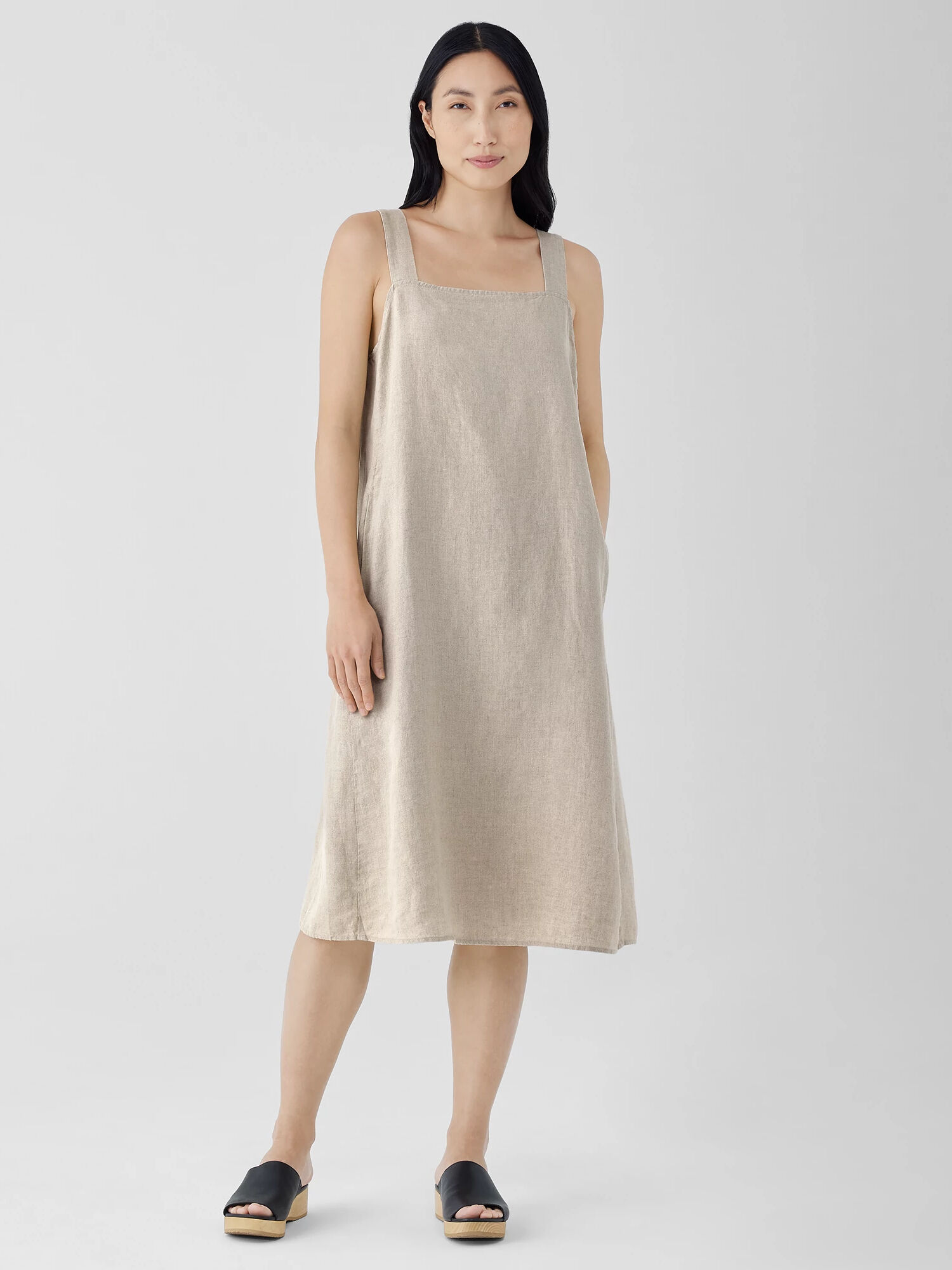 EILEEN FISHER Organic Linen Square Neck Dress  Undyed Natural  female  size:Medium