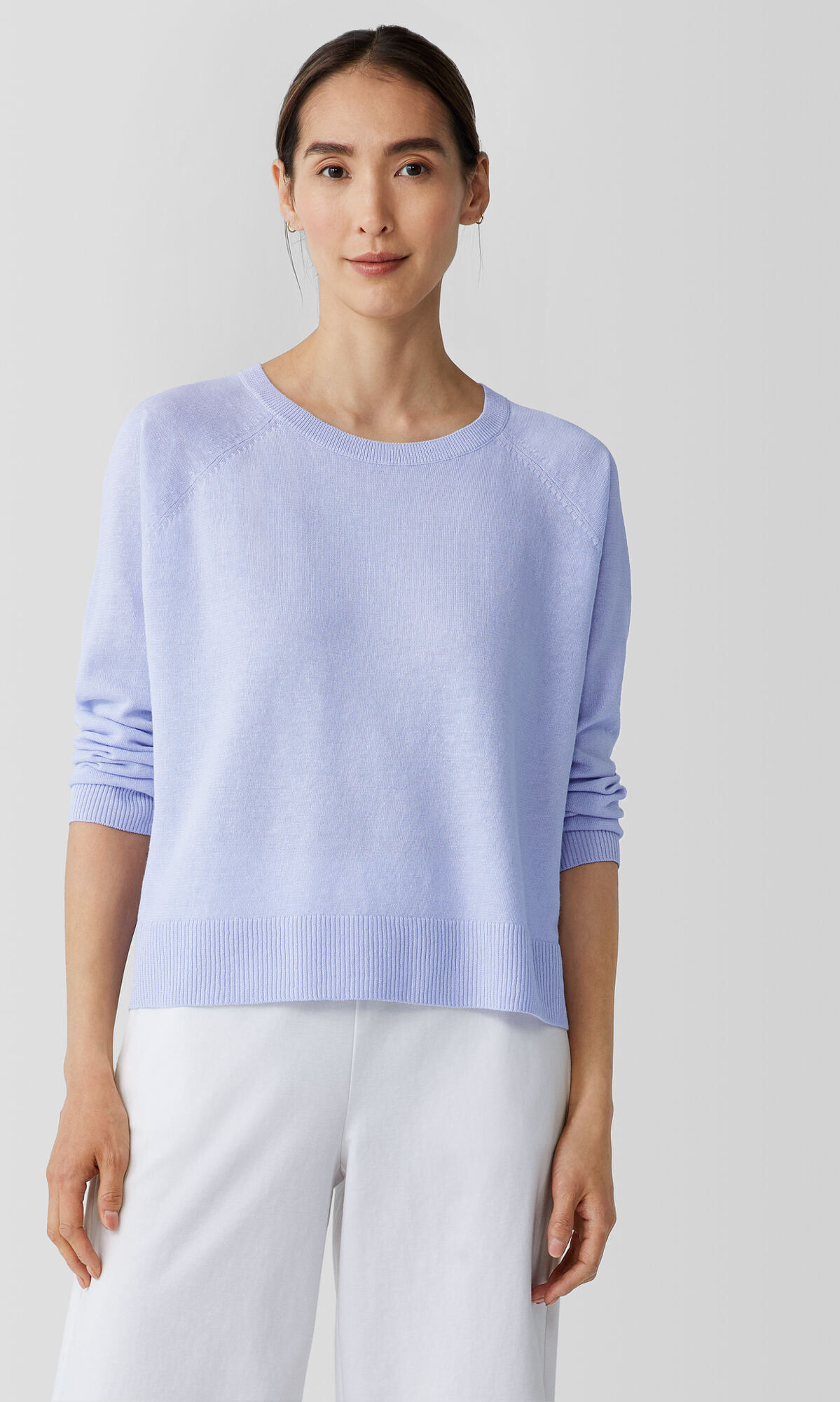 EILEEN FISHER Organic Linen Cotton Raglan-Sleeve Top  Wisteria  female  size:Medium