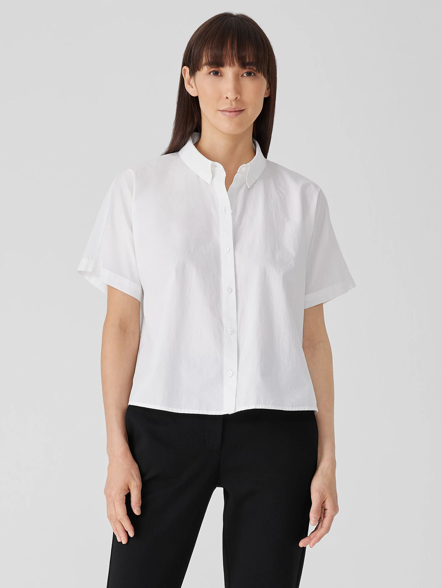 EILEEN FISHER Washed Organic Cotton Poplin Short-Sleeve Shirt  White  female  size:2X