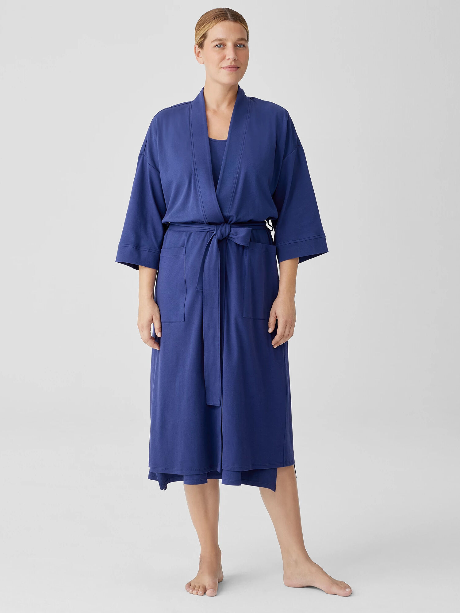 EILEEN FISHER Organic Cotton Interlock Sleep Robe  Iris  female  size:XX Small/Extra Small