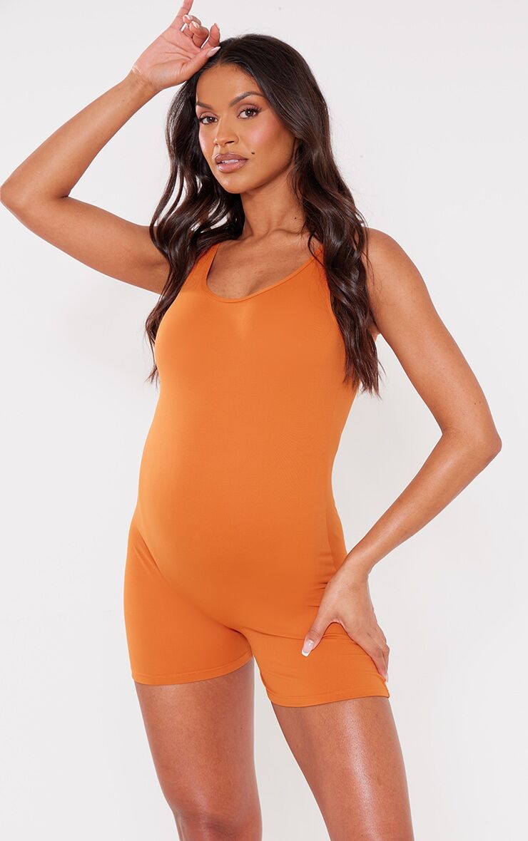 PrettyLittleThing Maternity Burnt Orange Sleeveless Unitard - Burnt Orange - Size: 10