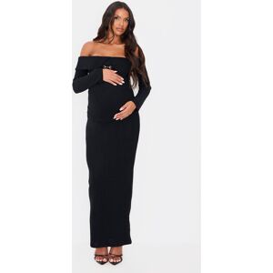 PrettyLittleThing Maternity Black Brushed Rib Buckle Detail Off The Shoulder Top - Black - Size: XS PrettyLittleThing Maternity Black Brushed Rib Buckle Detail Off The Shoulder Top - Black - Size: XS