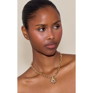 PrettyLittleThing Gold Tigers Eye Floral Pendant Necklace - Gold - Size: One Size