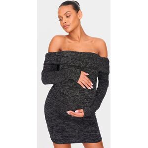 PrettyLittleThing Maternity Black Glitter Bardot Mini Dress - Black - Size: 4