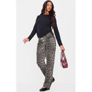 PrettyLittleThing Maternity Leopard Low Rise Straight Leg Jeans - Leopard - Size: 4